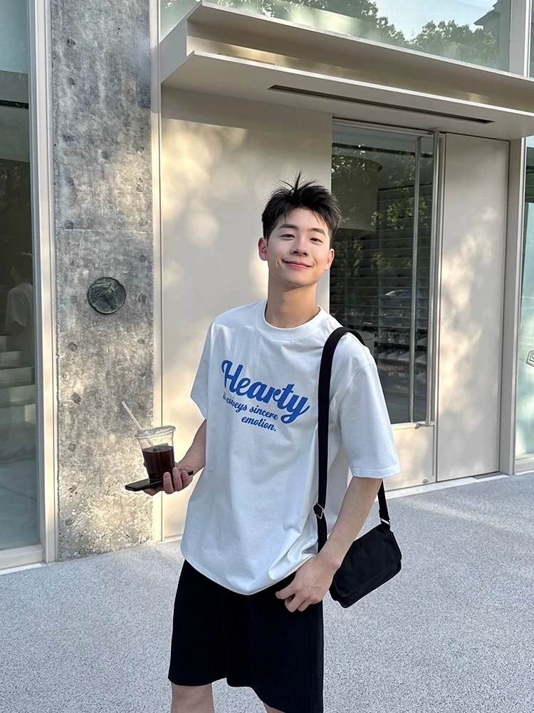 【100%纯棉】短袖T恤男士休闲百搭夏季宽松潮流白色时尚半袖简约ins