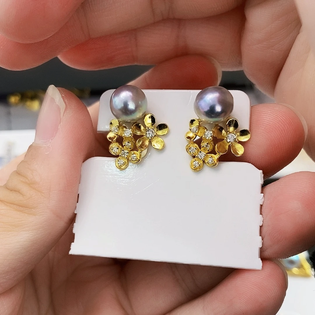 银S925镶嵌真多麻微巴耳饰海水珍珠偶****