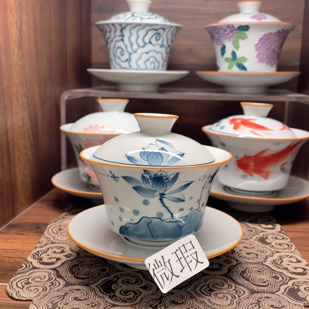 釉下手绘茶具微瑕