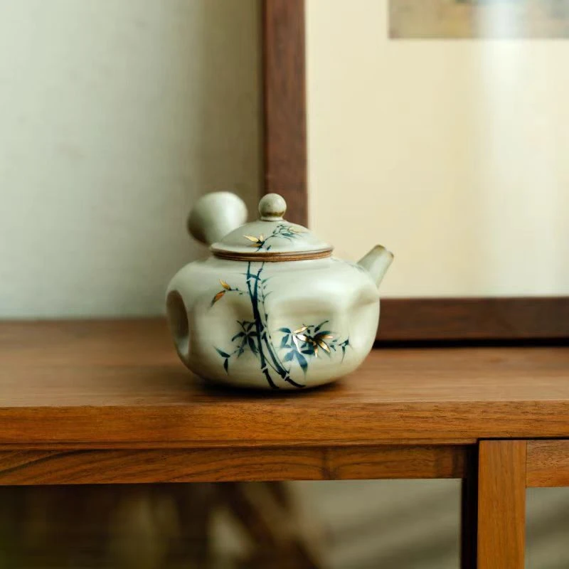 仿古描金纯手绘青竹-律清侧把壶（TD-0527）