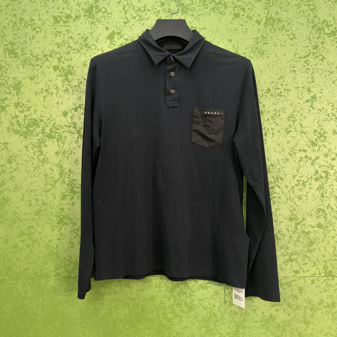 99新 Prada/普拉达 口袋尼龙链条polo长袖/XL/工价9800/99新