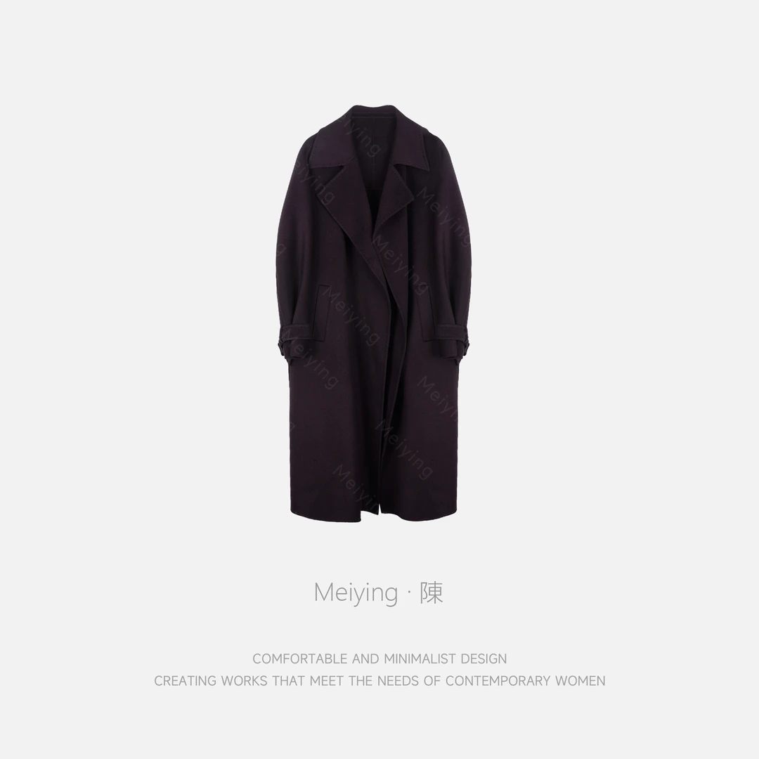 Meiying-高端紫30山羊绒中长款系带高级感毛呢大衣YA5DD011