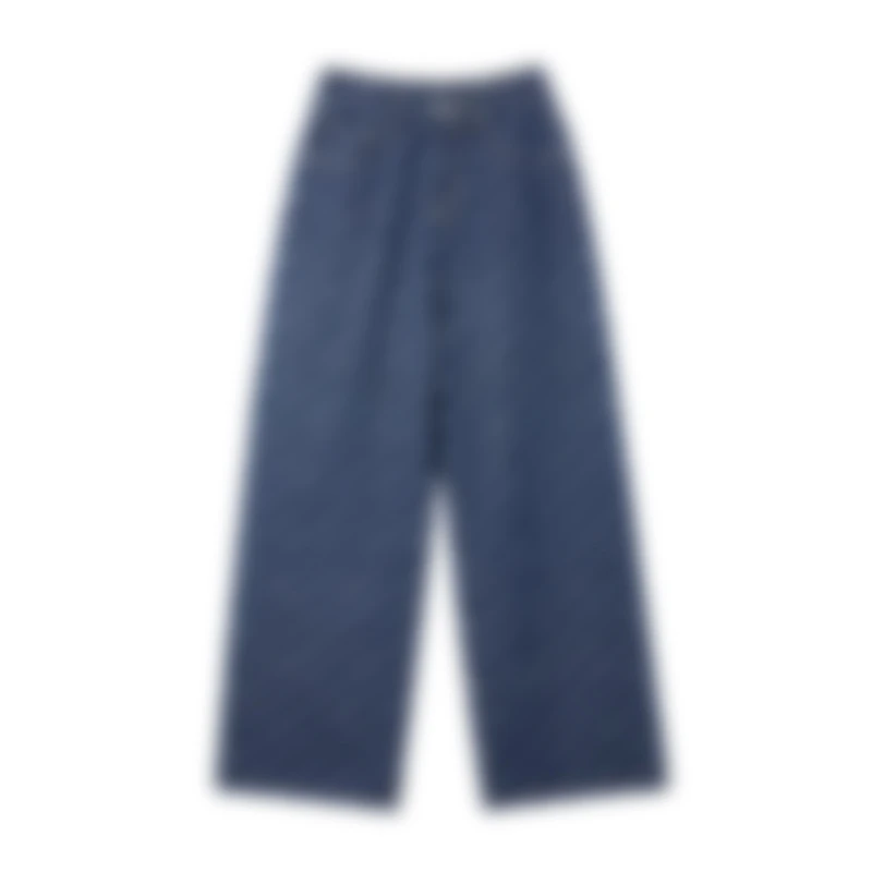 满印字母提花牛仔阔腿高腰复古牛仔蓝宽松显瘦休闲百搭