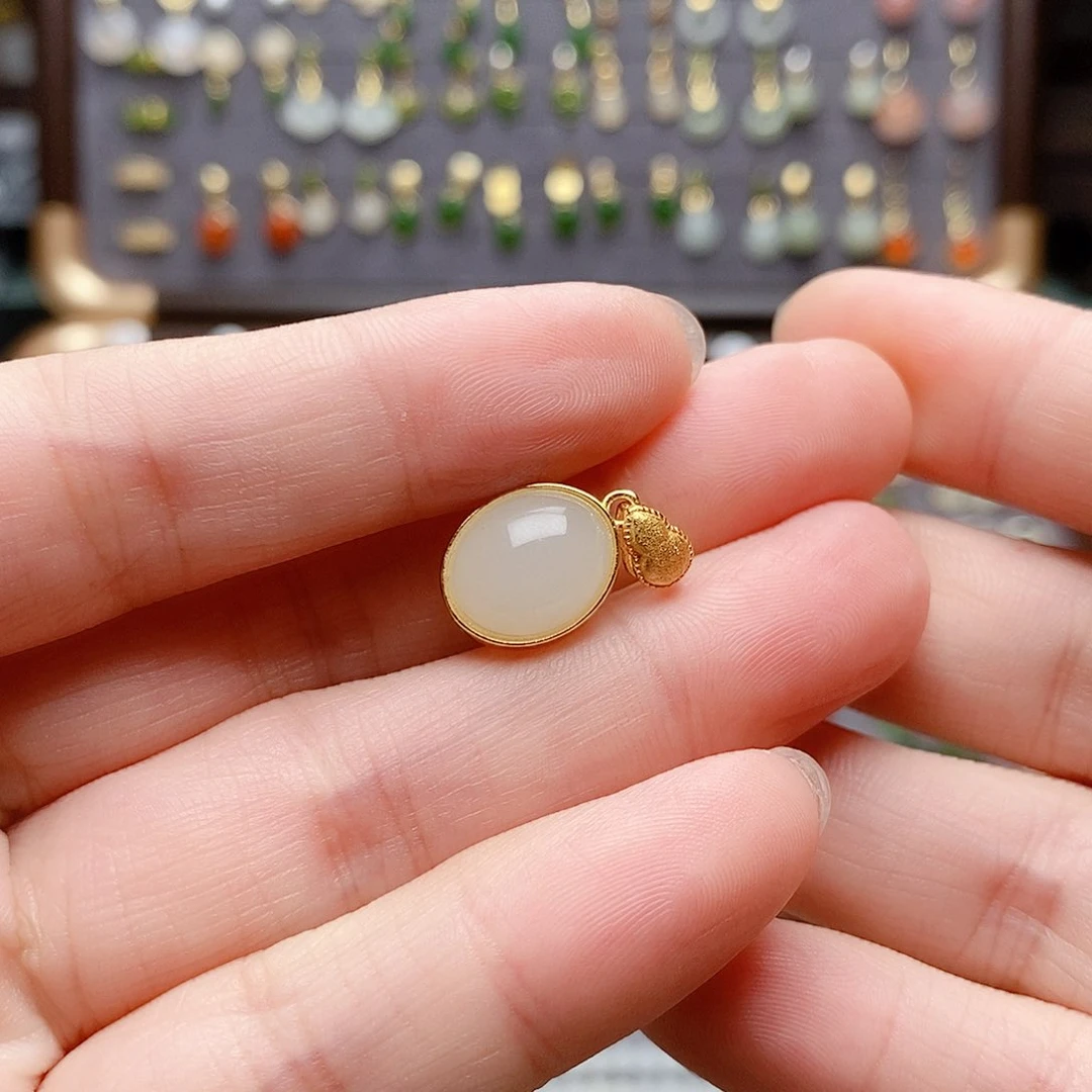 银S925镶嵌和田玉耳饰