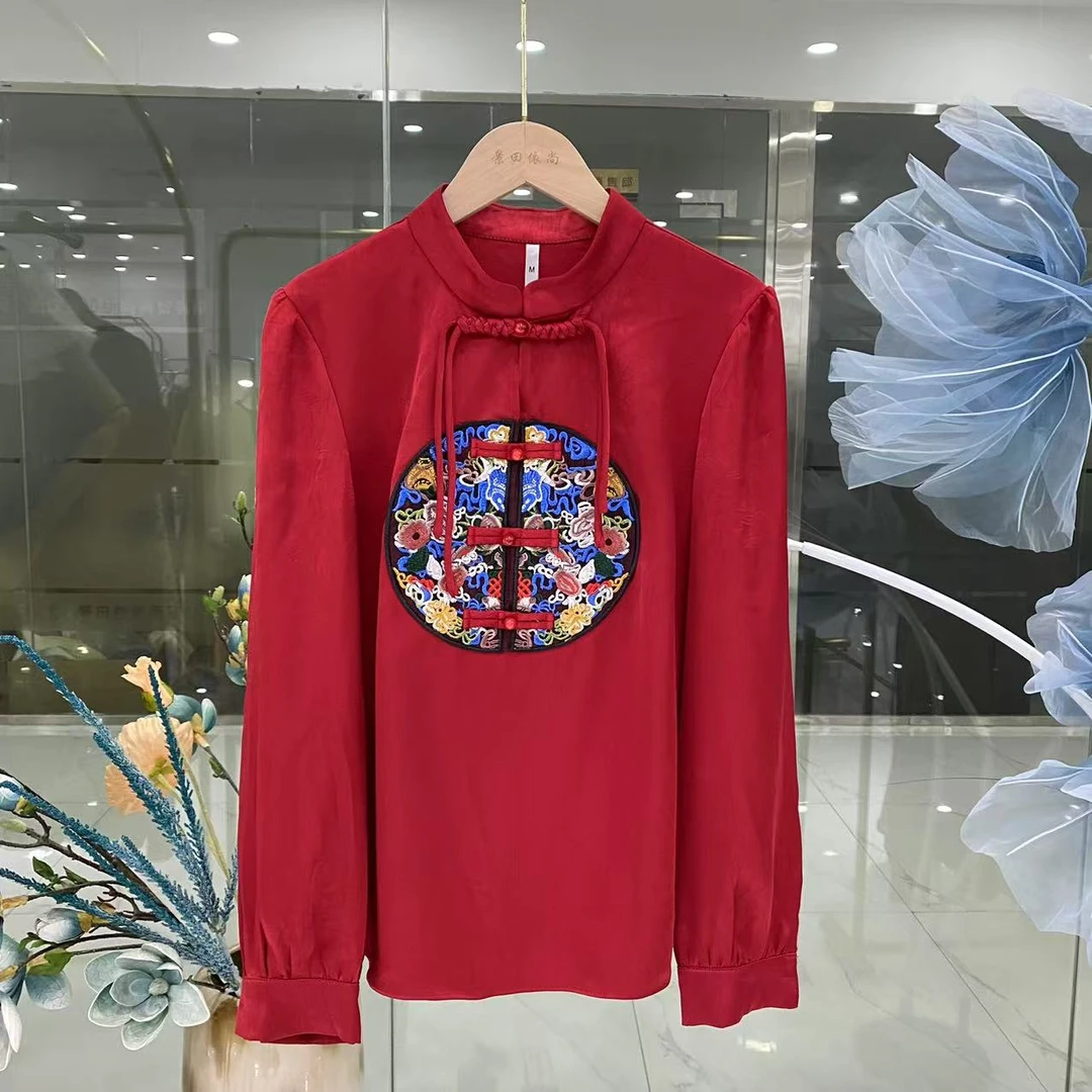 【HX499】新中式打底衫秋冬加绒国风复古气质妈妈提花小衫盘扣上衣