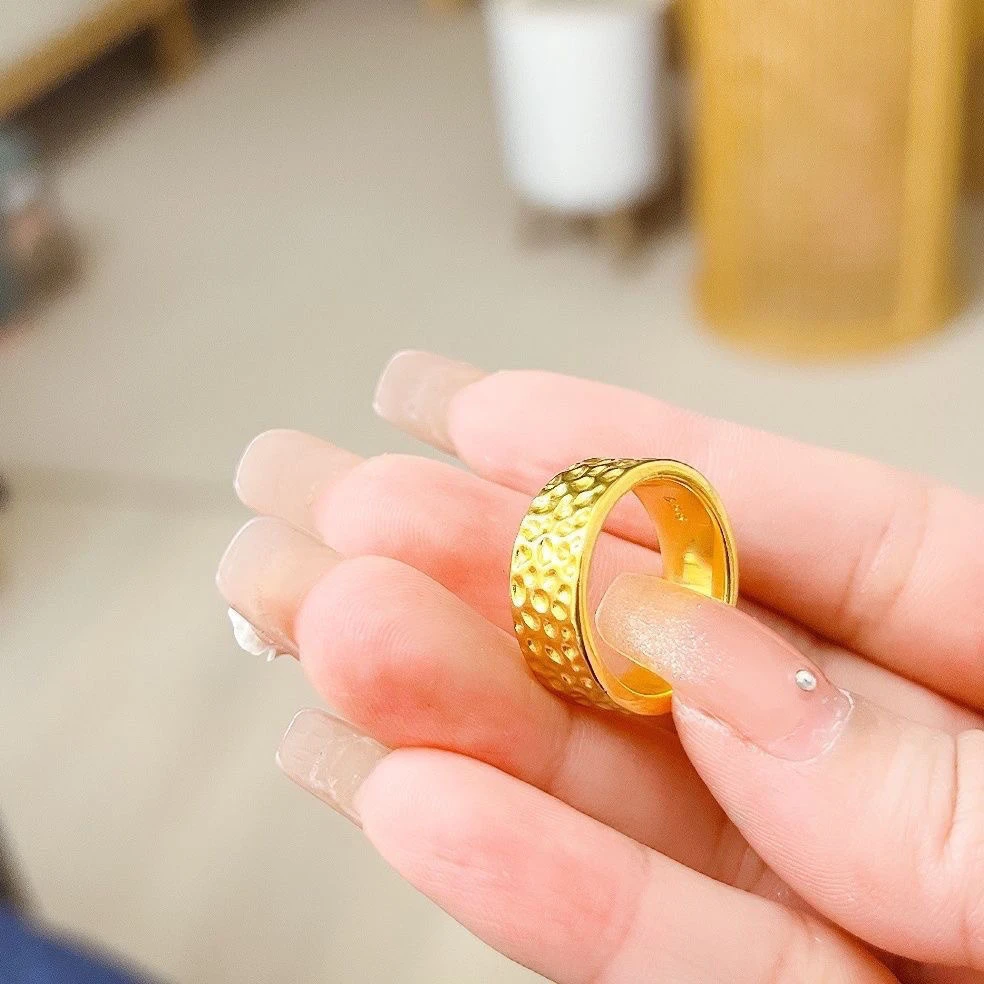 足银戒指 经典—锤纹戒指—时尚百搭简约 礼物