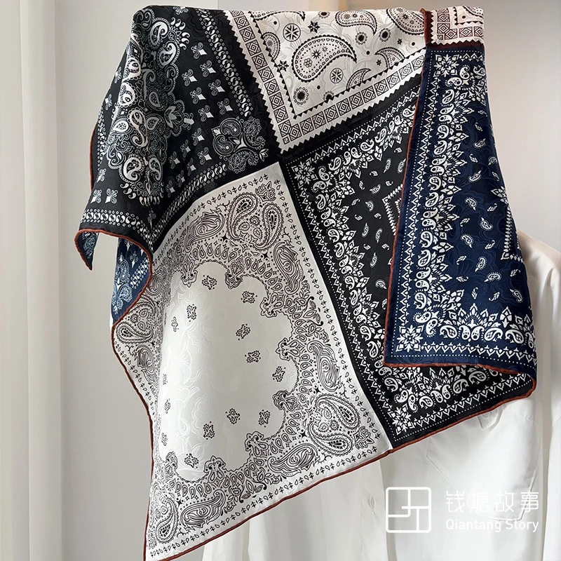 Qiantang Story/钱塘故事花罗-70中方巾复古四格桑蚕丝丝巾65cm