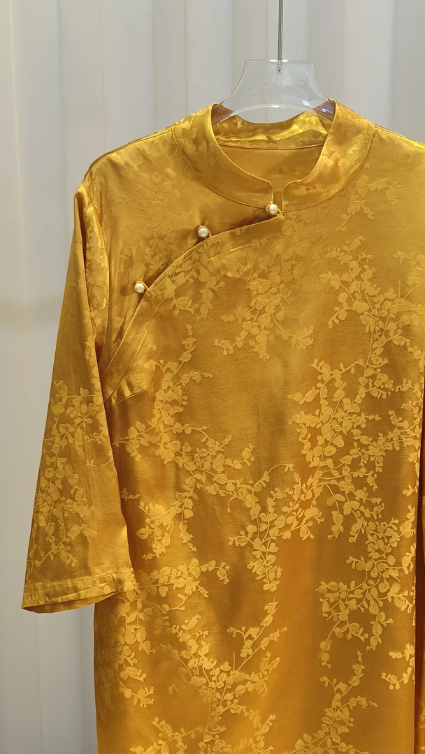 羽一游冉｜原创日常百搭气质中国风斜襟夏季蛋白丝连衣裙中长款