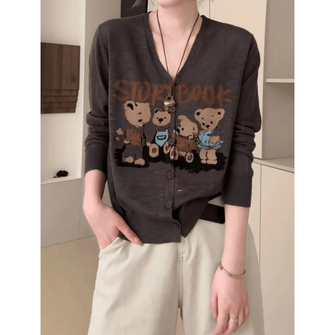 咖啡小熊」柔软舒适~V领薄款开衫外套