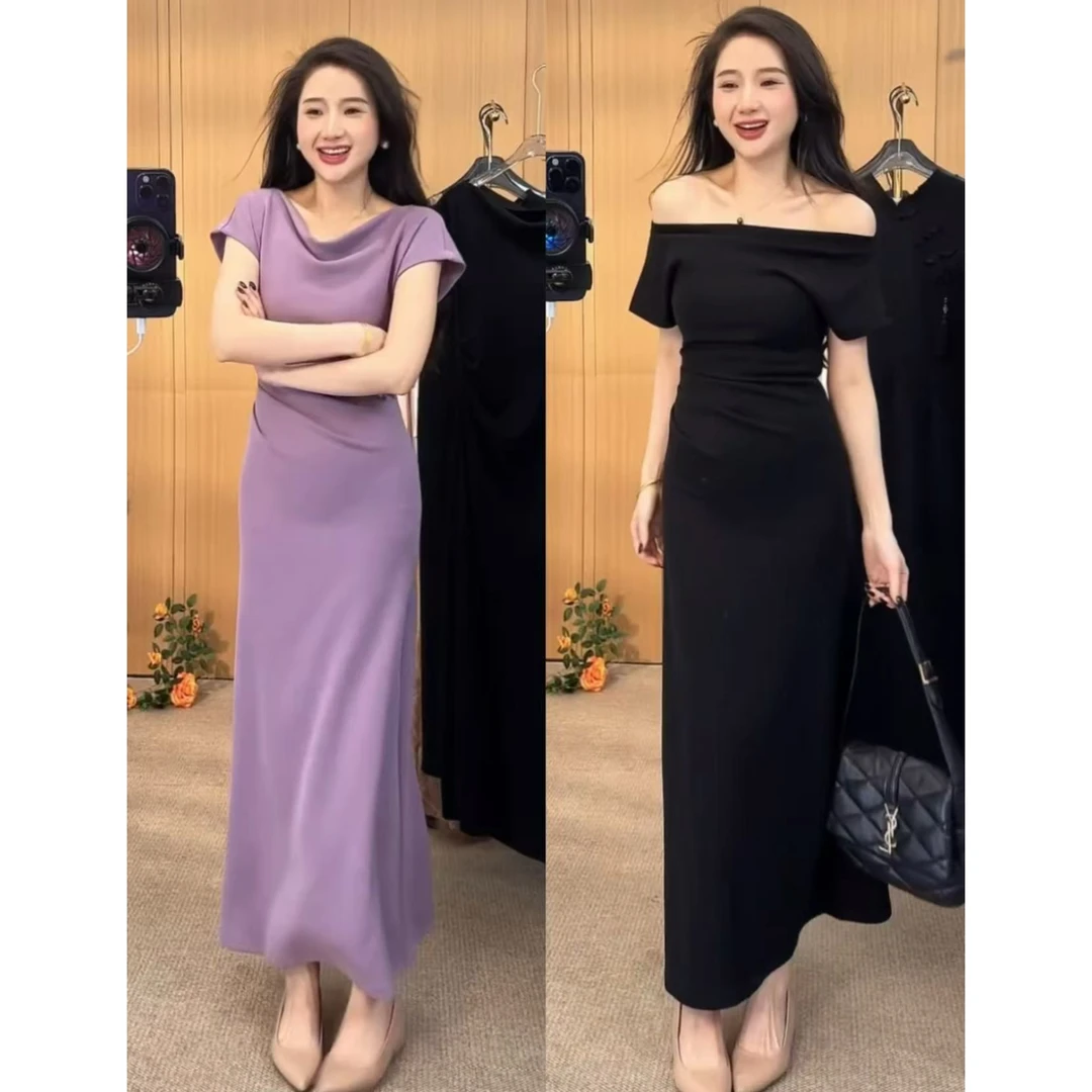 M229 纯欲风露肩宴会穿搭连衣裙夏季新款气质长裙独特超好看裙子