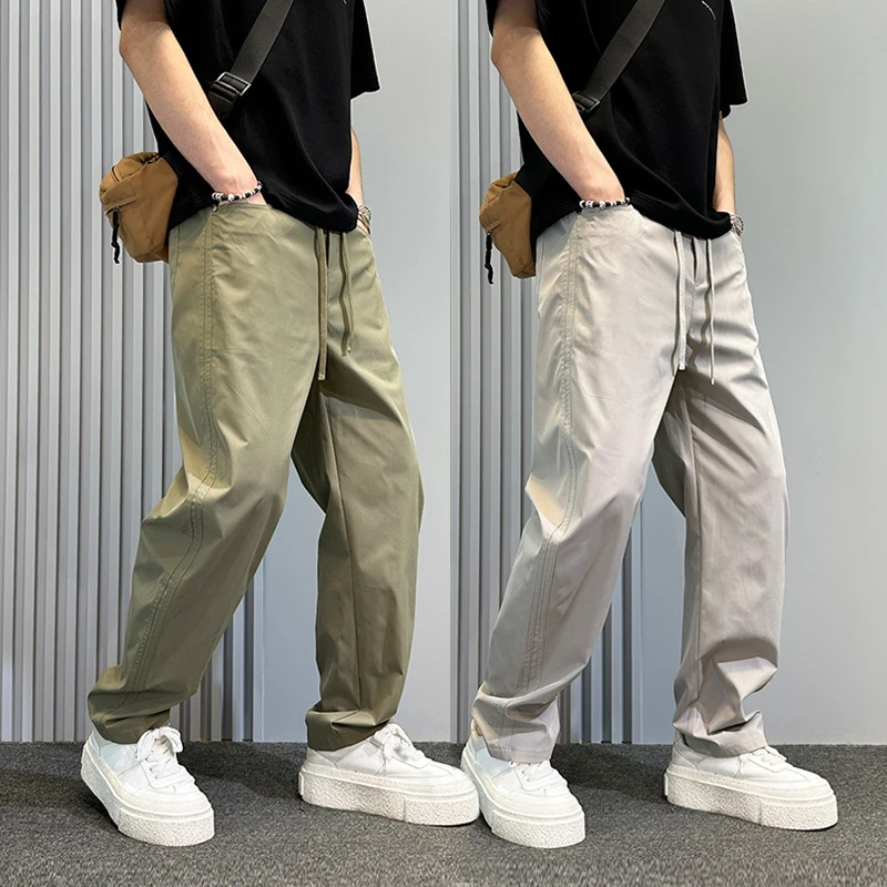 高级感简约纯色休闲裤男2025夏薄款宽松直筒运动裤痞帅潮牌弯刀裤