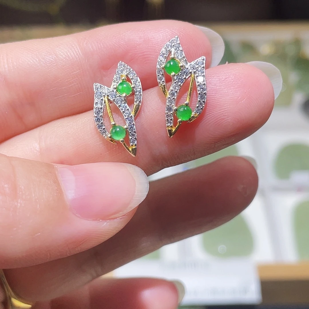 翡翠耳饰银S925镶嵌天然