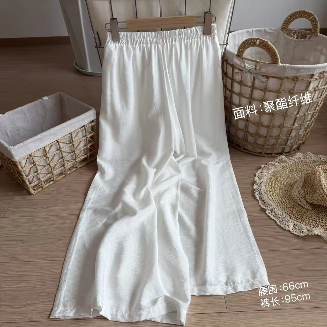 小柒家Y459-夏季透气高腰阔腿裤休闲裤口袋休闲风纯色