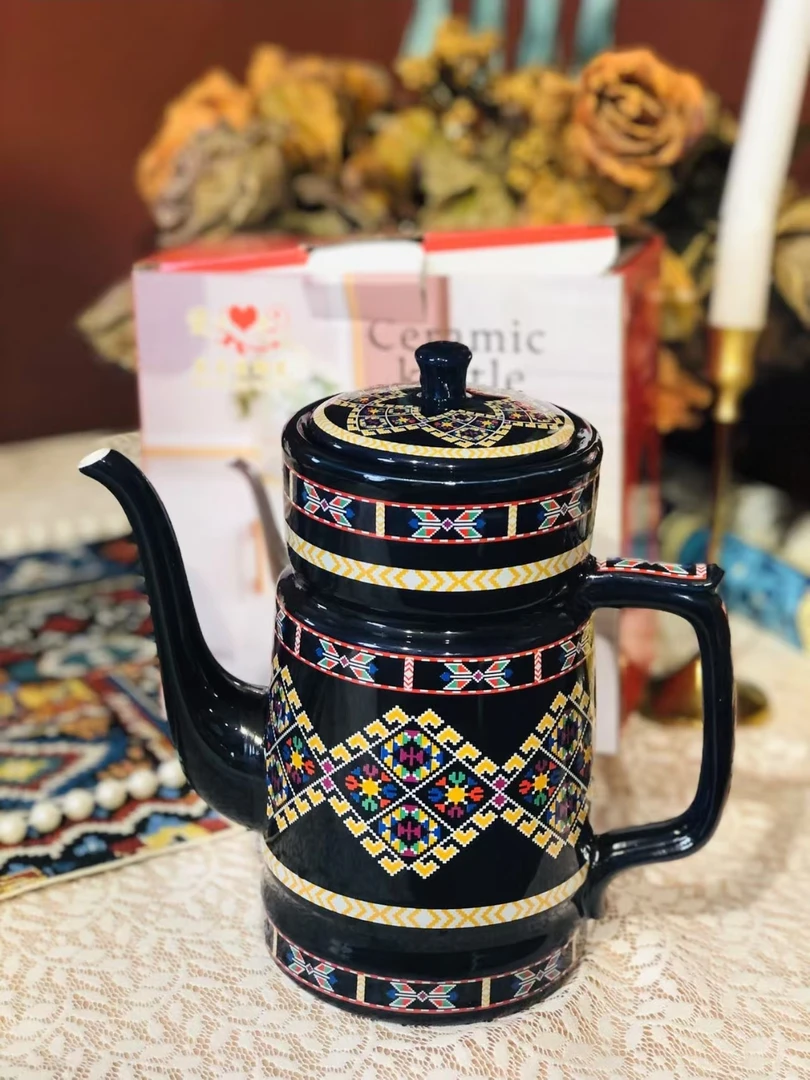 【hasoy新疆包邮 】2L黑花色陶瓷茶壶家用泡茶茶水壶创意大容量