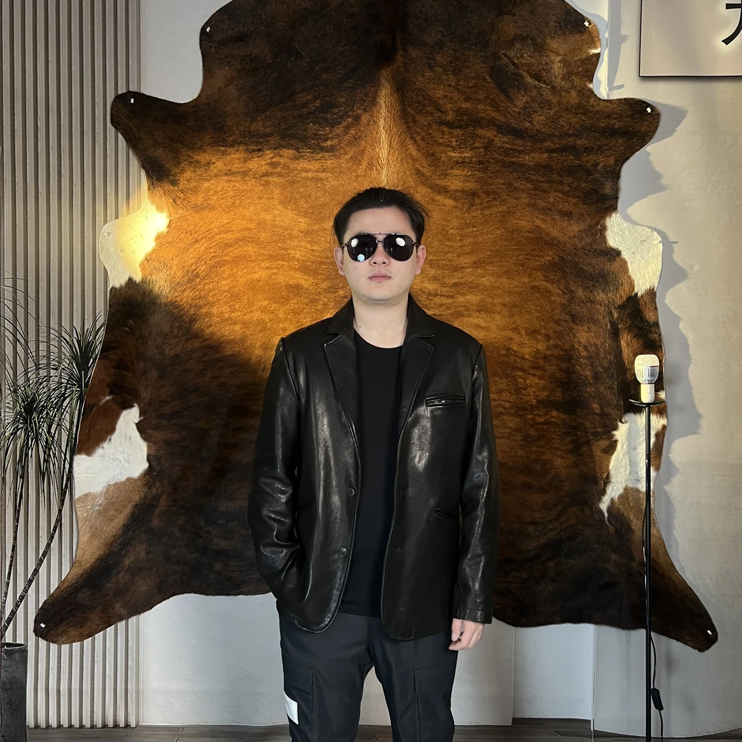 男款真皮皮衣重工重洗全植鞣山羊皮1.5厚复古休闲西服皮衣