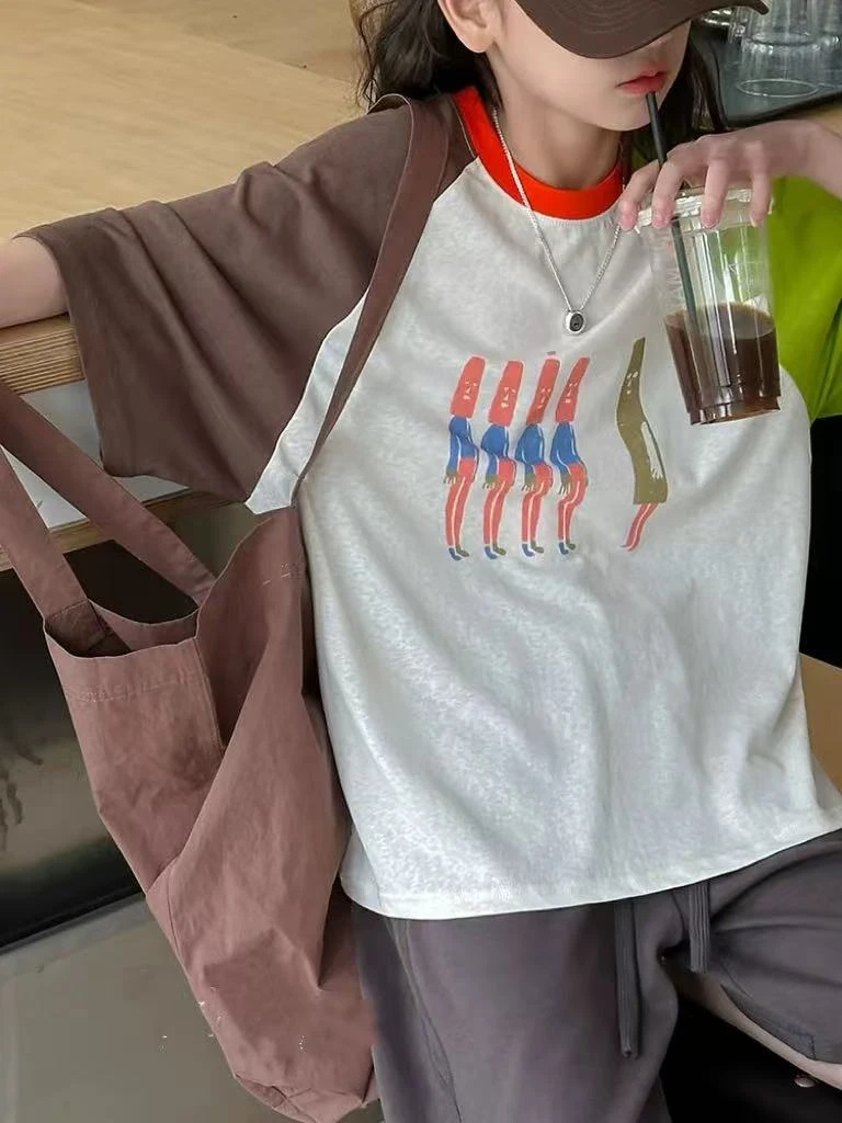 502213  优选韩版夏款儿童休闲日常定制洋气百搭撞色短袖