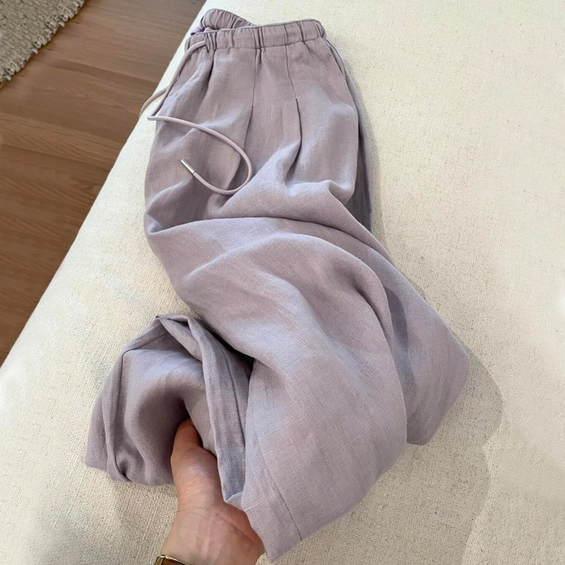 今年流行爆款梧桐裤慵懒亚麻休闲裤女夏季2025新款垂坠感直筒裤子
