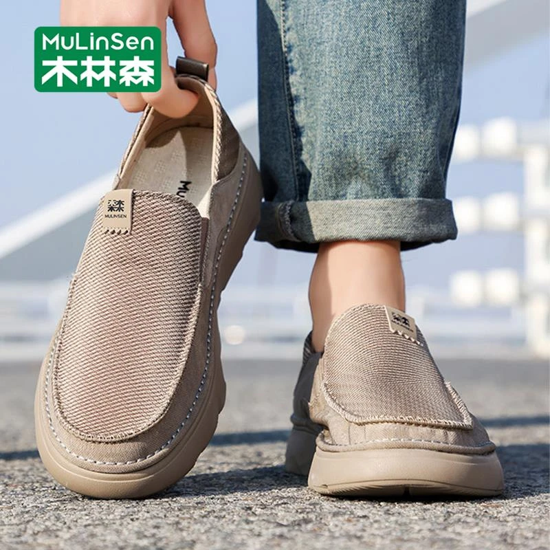 木林森老北京布鞋男款2025新款秋季透气休闲鞋一脚蹬懒人鞋爸爸鞋