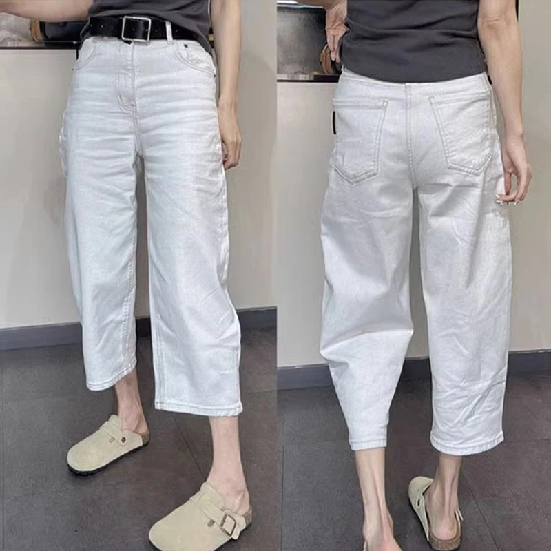 2025夏季薄款八分牛仔裤女大码胖mm韩式高腰宽松显瘦直筒老爹裤子