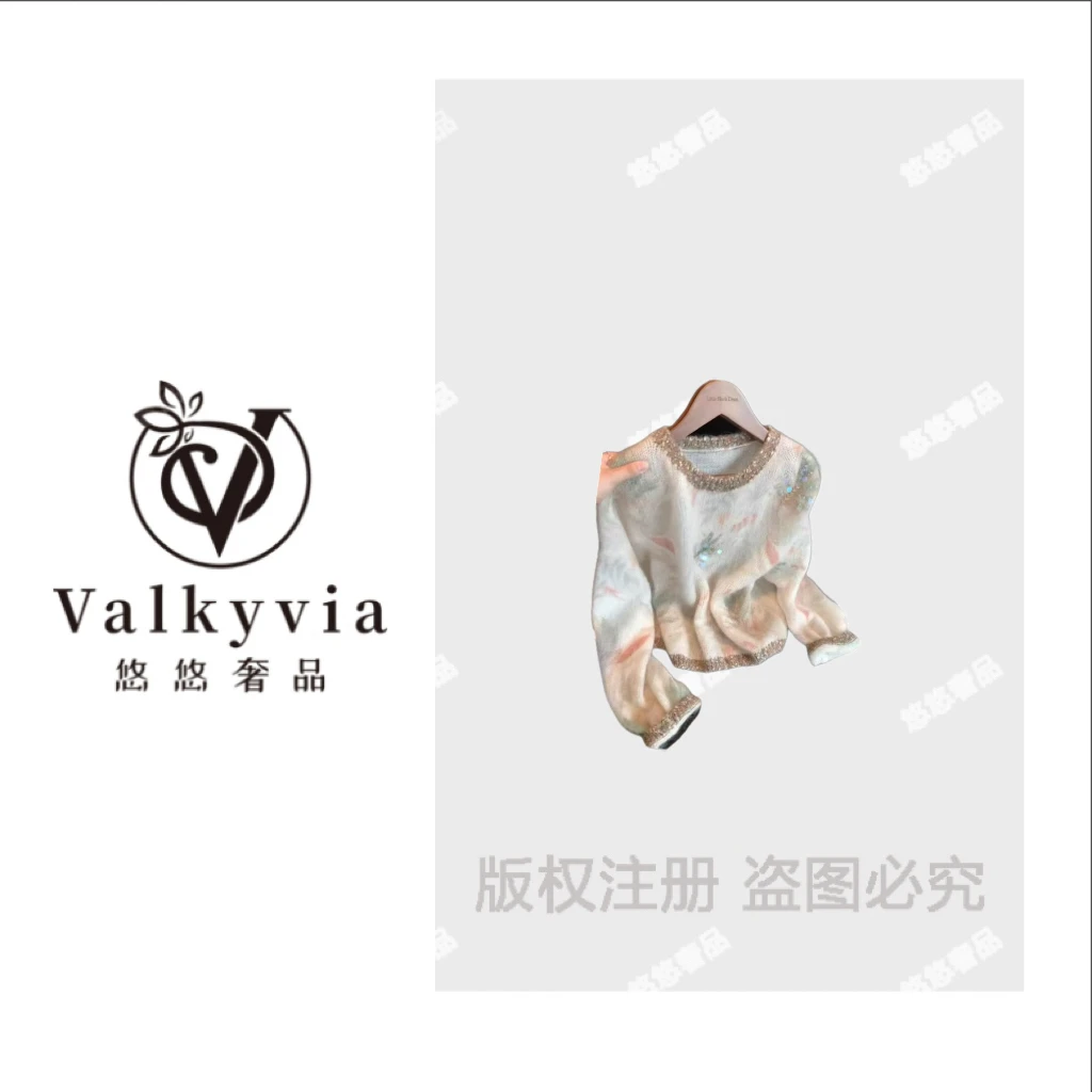 Valkyvia/悠悠奢品慵懒风圆领上衣毛针织衫M25008M
