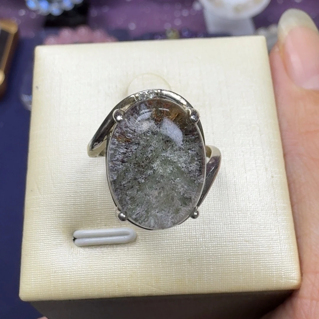 海***雪银S925镶嵌戒指水晶彩幽灵水晶戒指