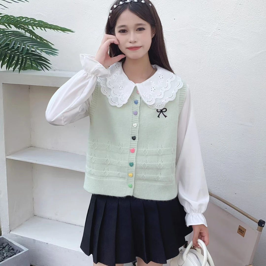 秋季女马夹秋季学生无袖马甲针织套装甜美刺绣小马甲少女小个子