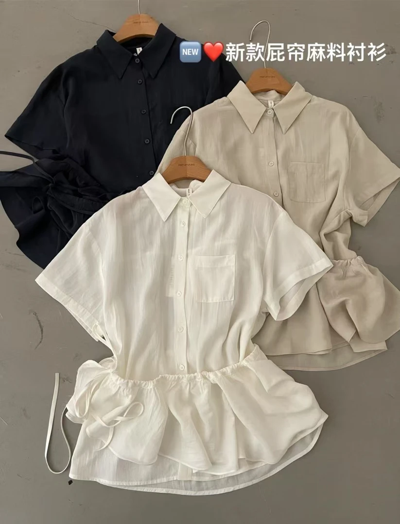 温柔瑶-MEET#韩系显瘦气质屁帘衬衫#53900