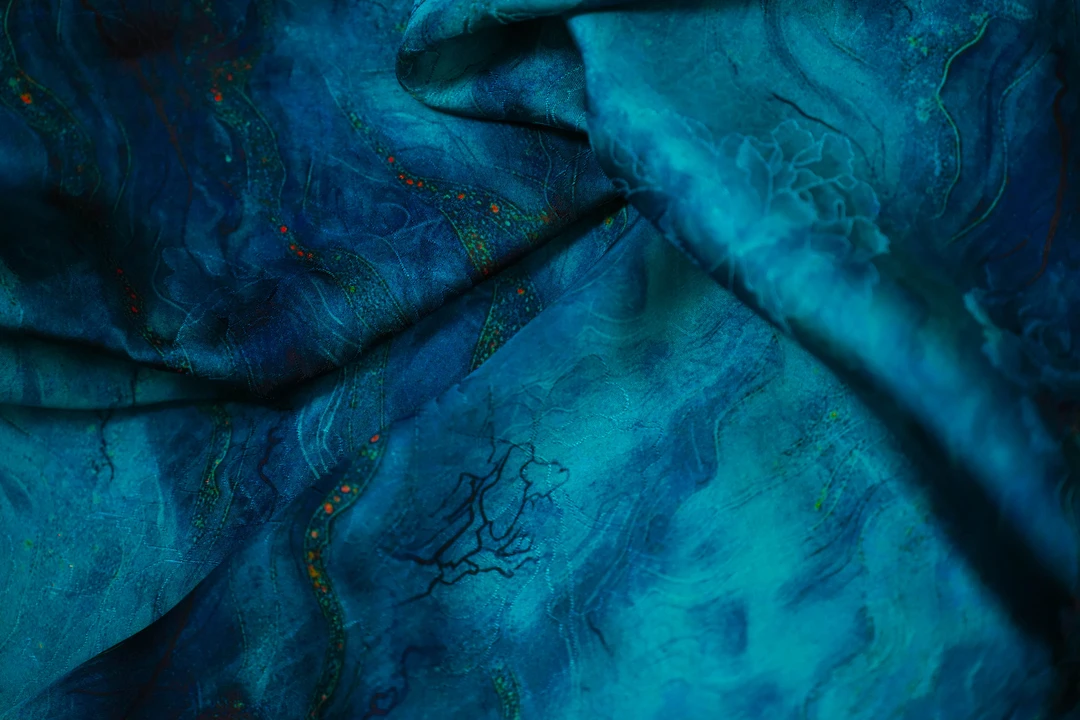 （海之蓝）高档新中式香云纱 花萝提花旗袍连衣裙面料