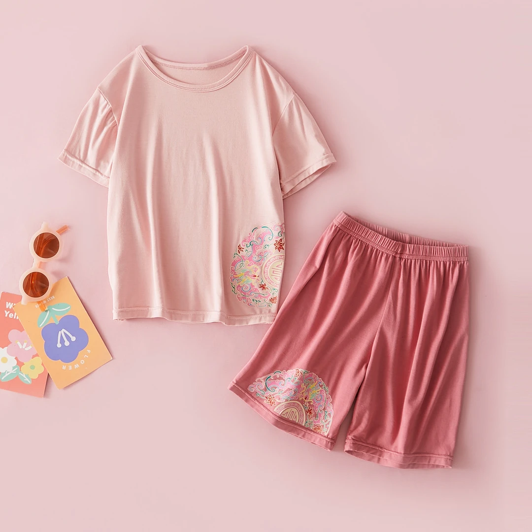薄款女童家居服中大童短袖短裤两件套运动服国潮Y1018M0072
