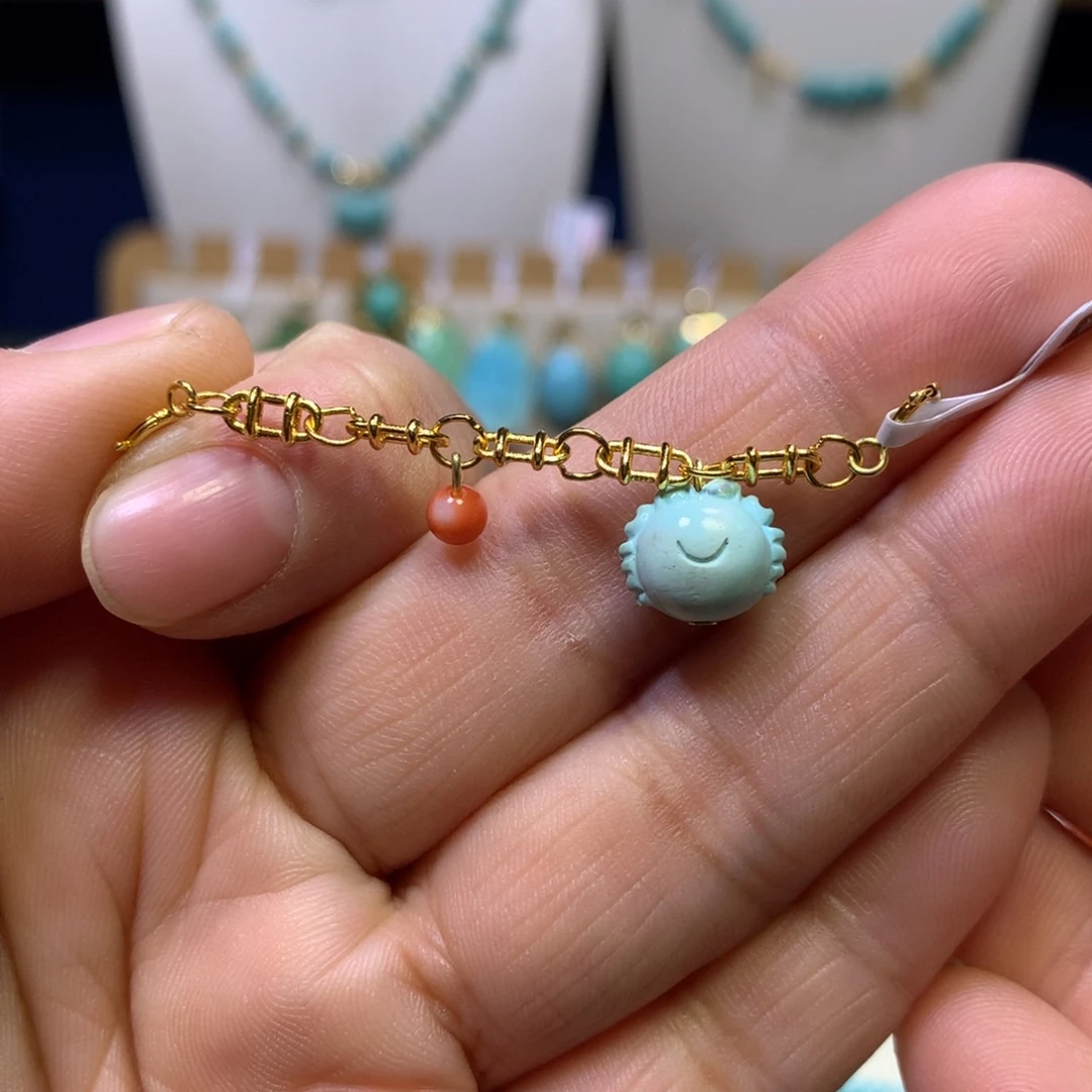 绿松石银S925镀金镶嵌半链