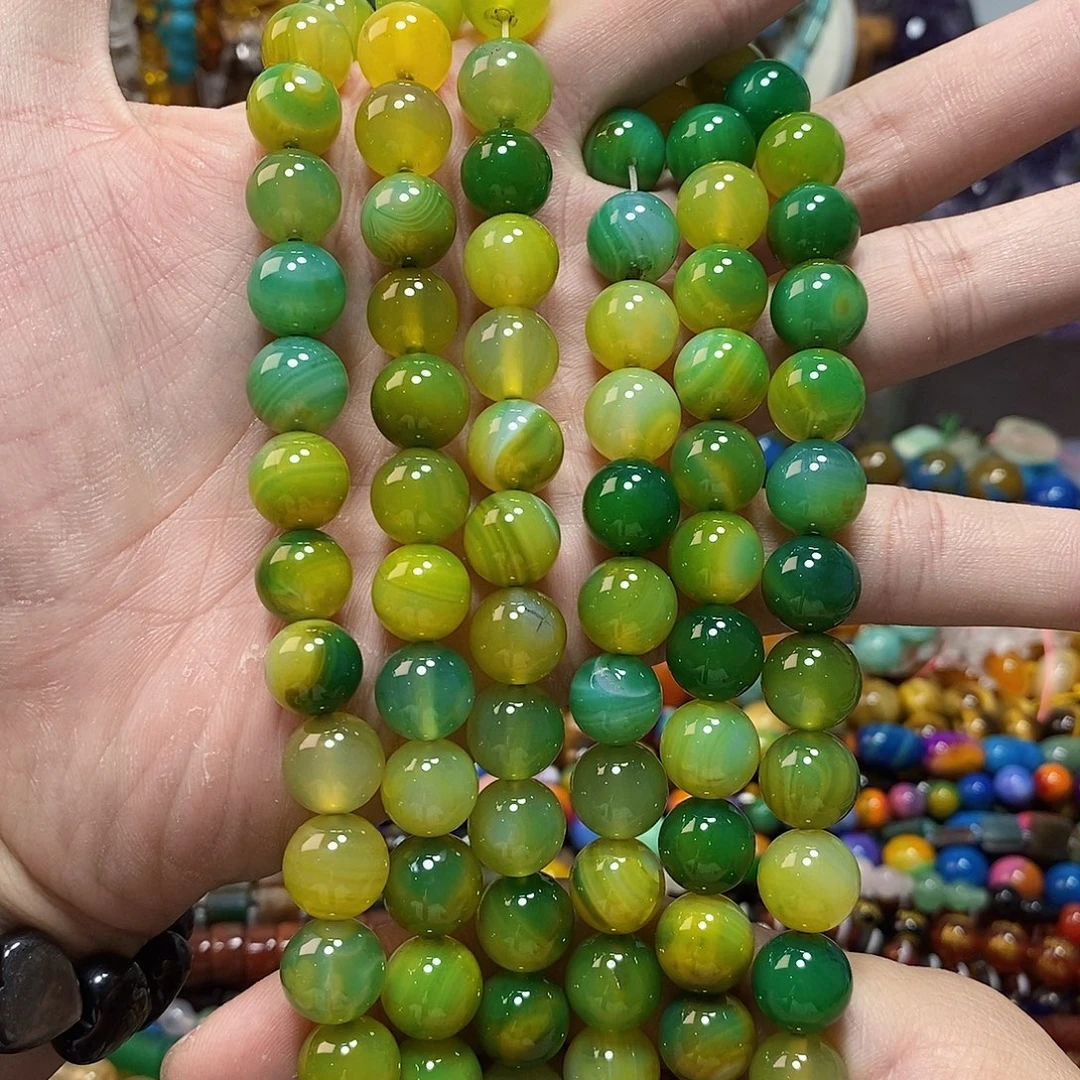 石英质玉未镶嵌，青提缠丝玛瑙12mm，