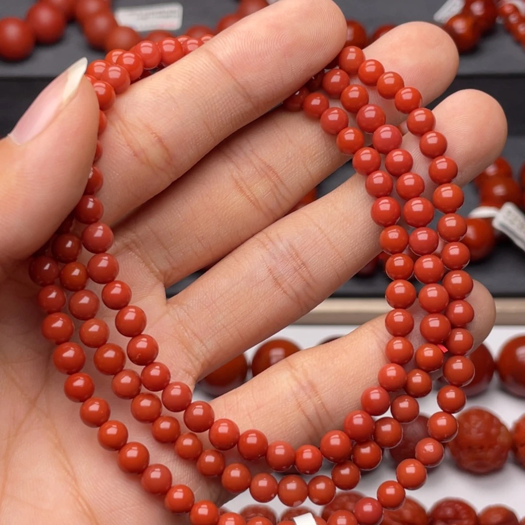 南红玛瑙未镶嵌手串H5.3mm收藏满色满肉偏锦红长链