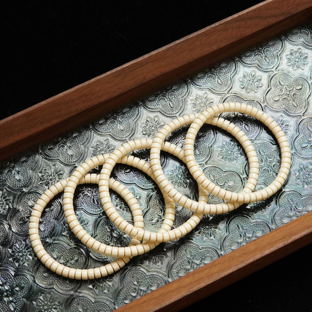 天然猛犸牙精工药片珠3*6mm单圈手串