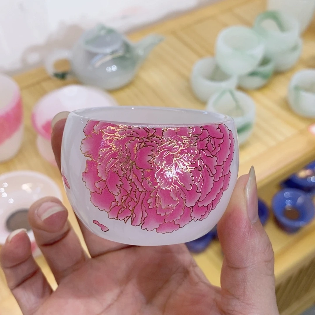 手工艺品琉璃牡丹客杯