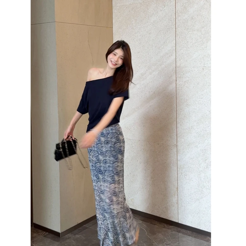 KELE 【青花瓷晨亿店】2025网红碎花显瘦印花透纱百搭洋气半身裙