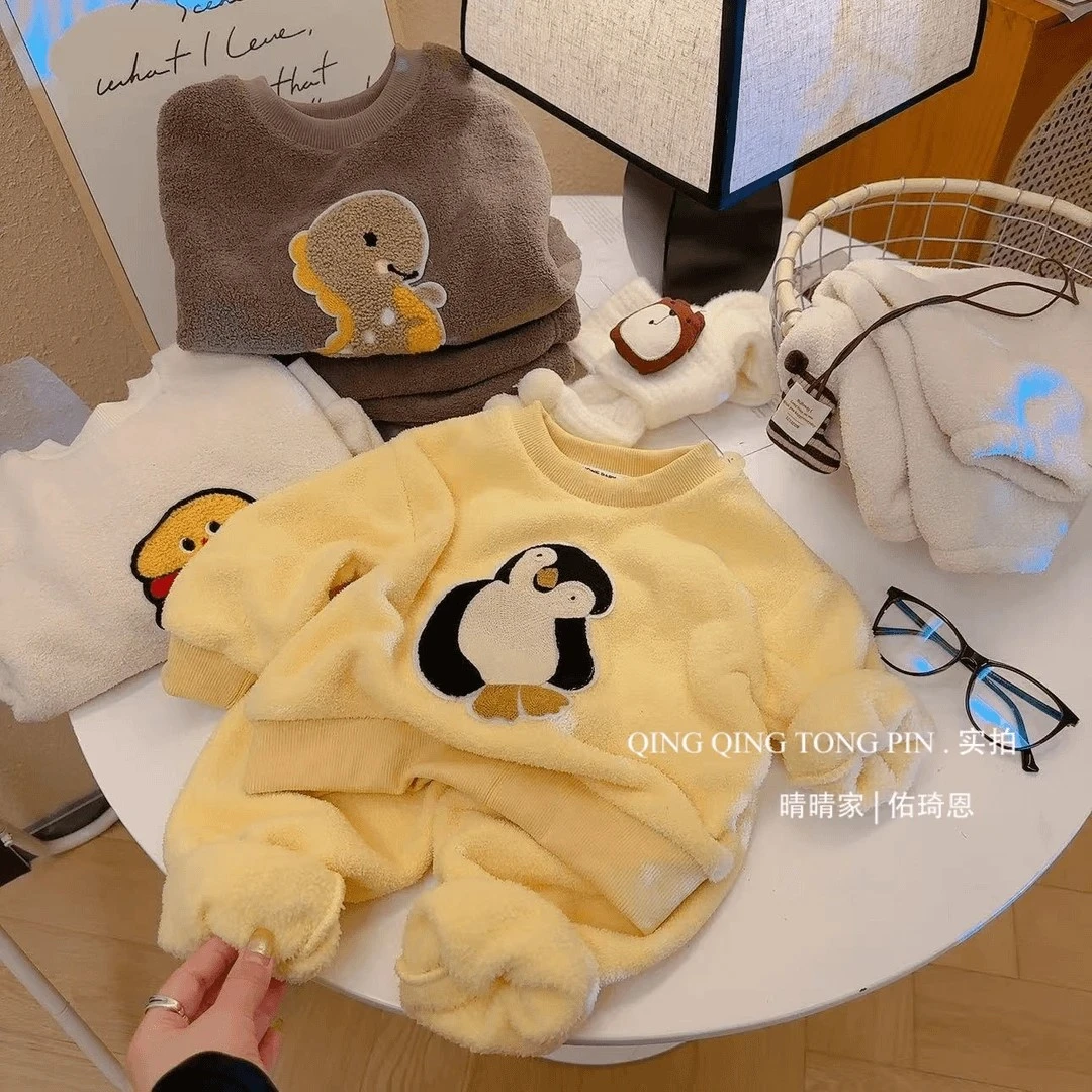 新款儿童睡衣保暖套装秋冬男女童加厚家居服宝宝加绒居家套装