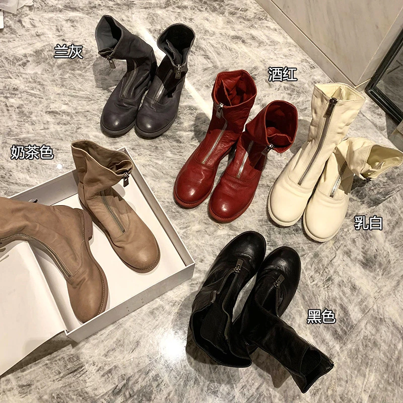 朱小蒙马皮originguidi靴310网红短靴女春秋单靴前拉链