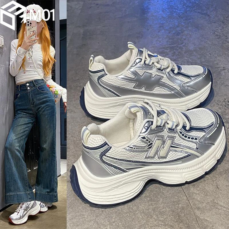 M01厚底老爹鞋女款2025新款秋季网面运动鞋时尚百搭松糕鞋小个子