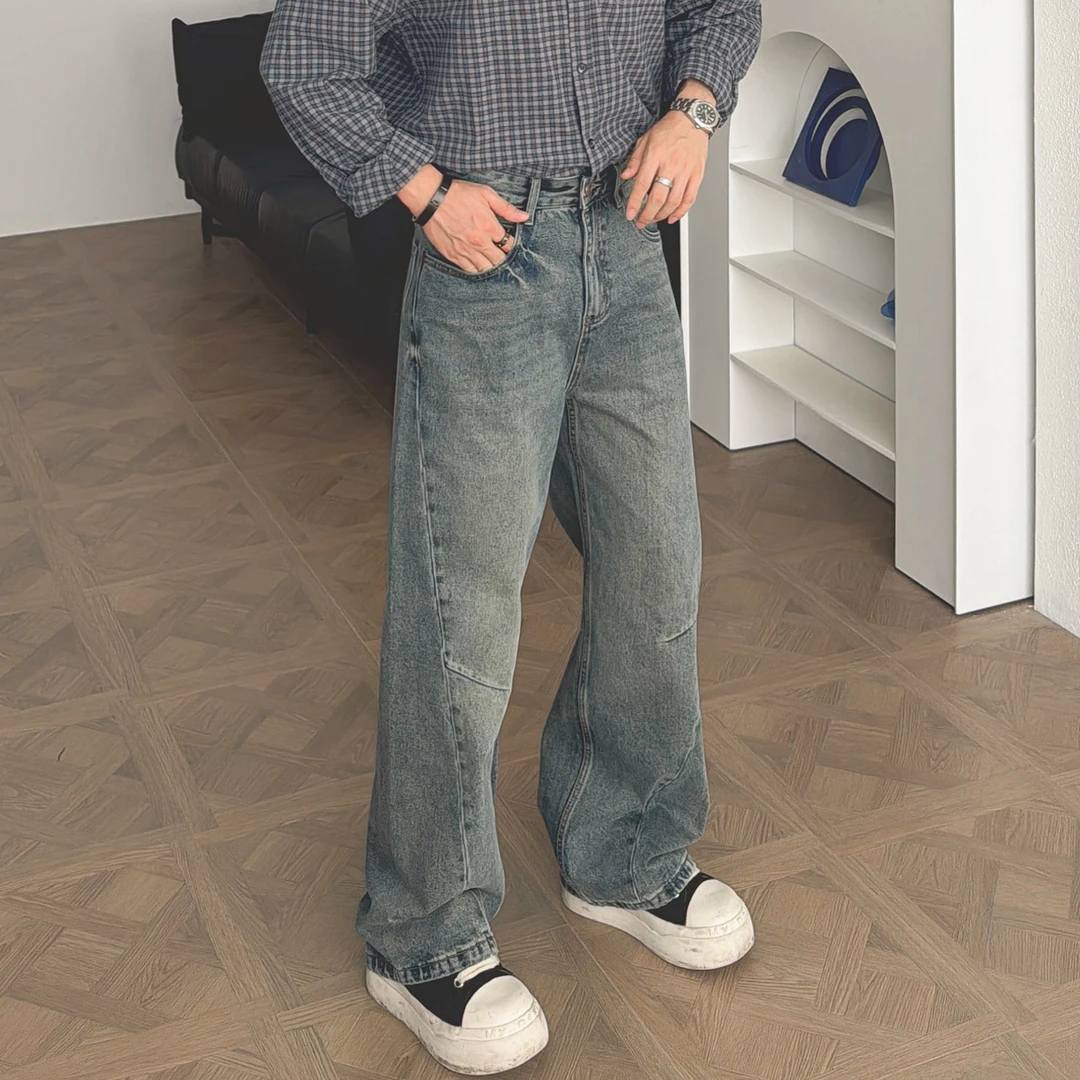 渣渣鹿高级感潮牌男士牛仔裤美式复古宽松休闲春秋直筒裤阔腿长裤