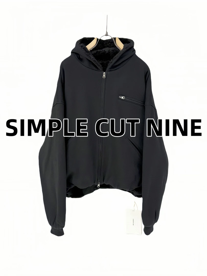 韩风宽松黑色连帽卫衣冬季加绒加厚保暖个性短裤卫衣外套男女同款