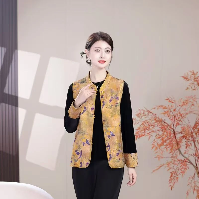 中式妈妈秋冬套装中老年女装国风马甲外套上衣金丝绒三件套&安定