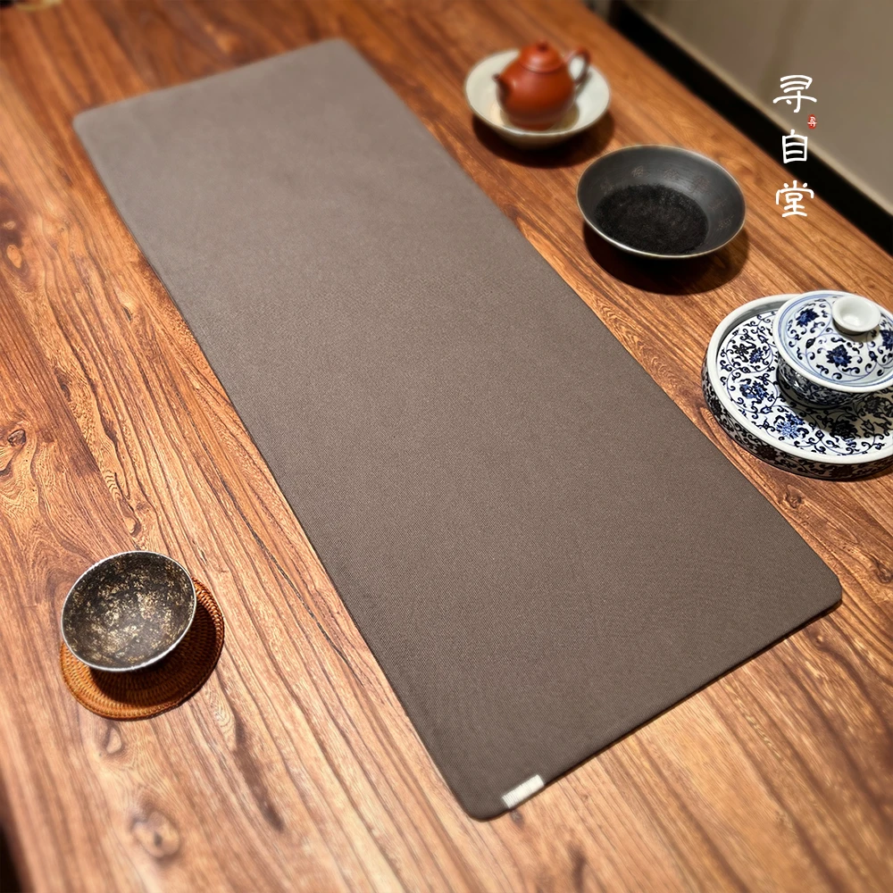 寻自堂   石墨灰色手工干泡茶席复古茶席防烫垫日式双层搭配茶布