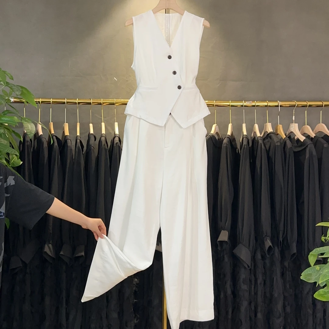 A551 开衫女装高级感穿搭套装夏季新款老钱风马甲阔腿裤两件套