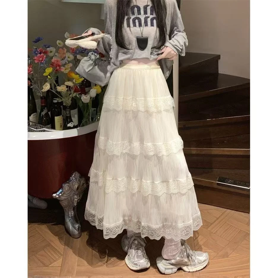 蛋糕裙春夏季拼接百搭显瘦高腰少女风蕾丝半身裙甜美网纱裙长裙