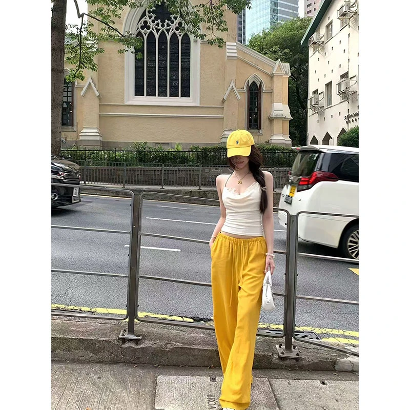 2025夏季新款温柔神秘性感蕾丝拼接大露背上衣阔腿宽松休闲裤套装