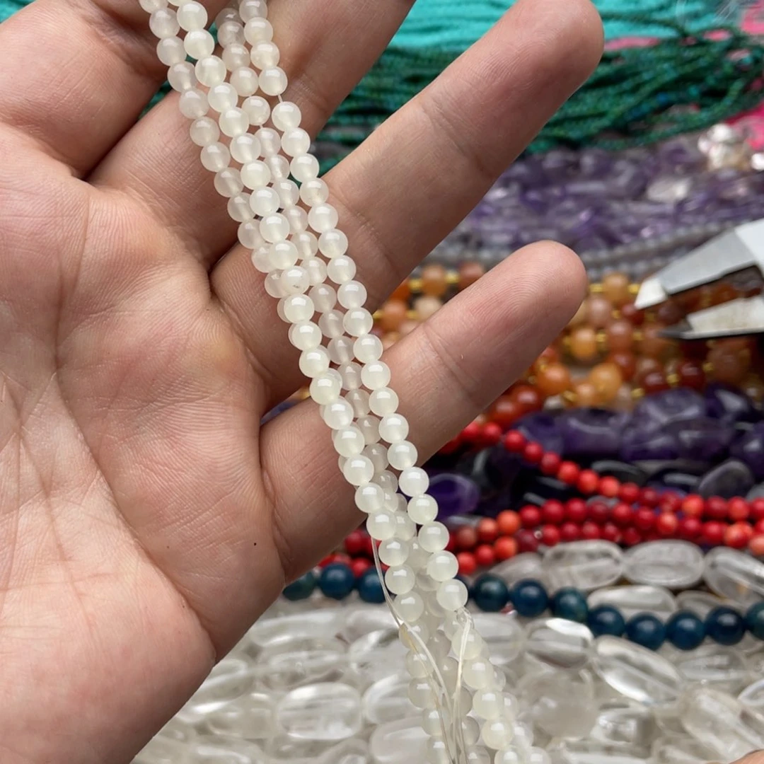 玛瑙/玉髓珠宝半成品未镶嵌两条装4mm岫玉圆珠