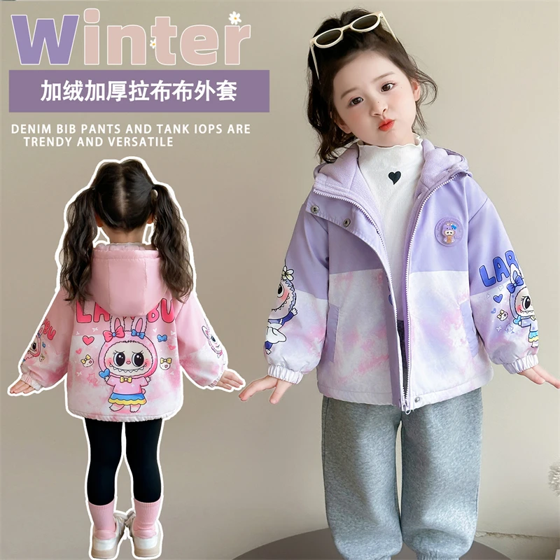 女童2025秋冬新款洋气时髦夹棉加厚卡通印花冲锋衣外套儿童宝宝