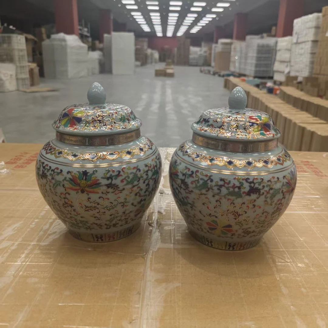 缠枝莲天青茶叶罐-11ZW01*2