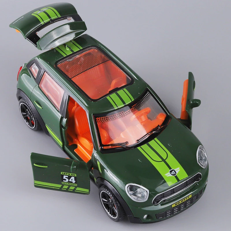 声光宝马MINI儿童车模小汽车仿真男孩玩具车宝宝惯性开门礼物模型