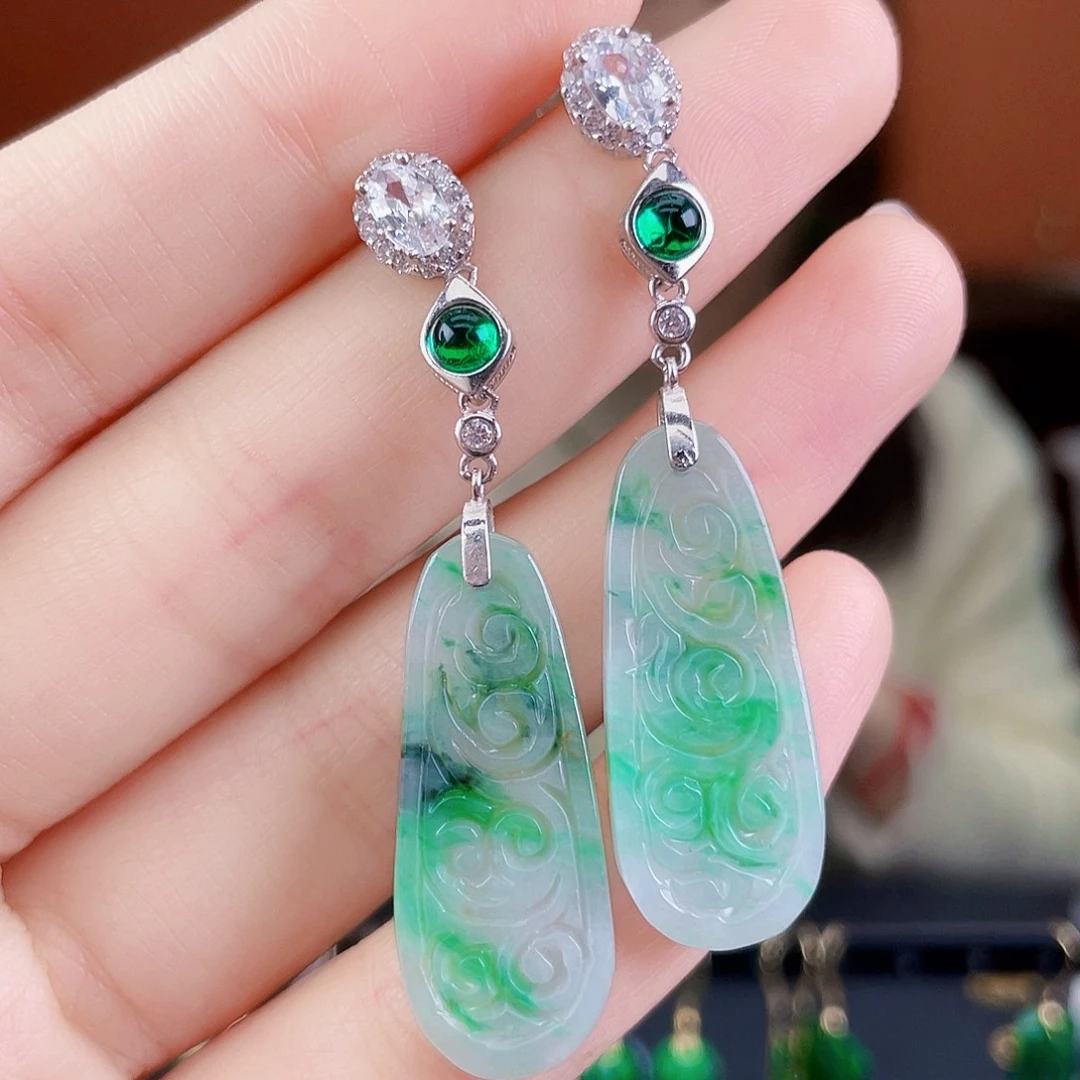 翡翠银S925镶嵌耳饰